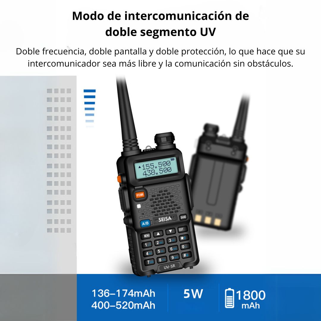 WALKIE TALKIE SEISA 8W DOBLE BANDA VHF/UHF IP67 128 CANALES, ALCANCE HASTA 5 KM, FM, VOX Y CTCSS/DCS - 4