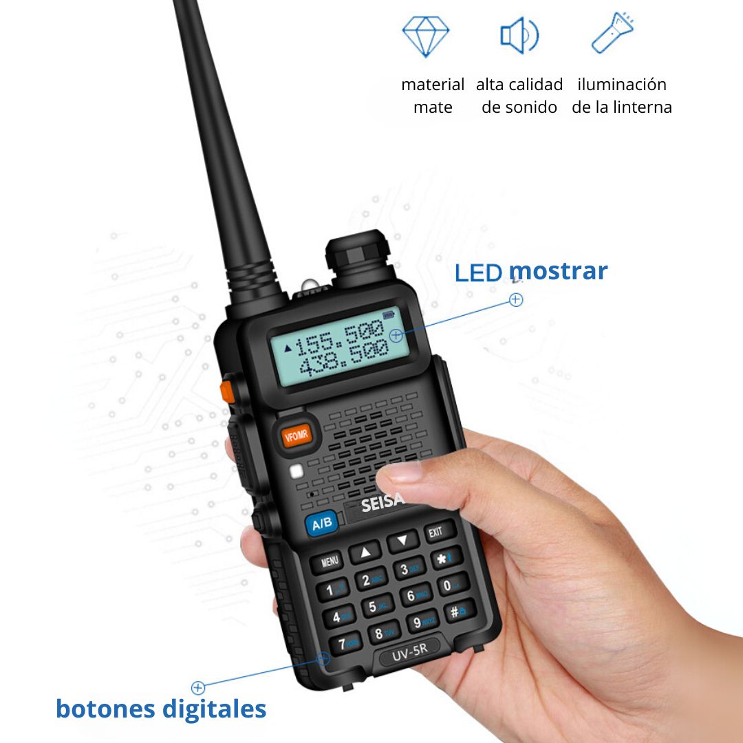 WALKIE TALKIE SEISA 8W DOBLE BANDA VHF/UHF IP67 128 CANALES, ALCANCE HASTA 5 KM, FM, VOX Y CTCSS/DCS - 5