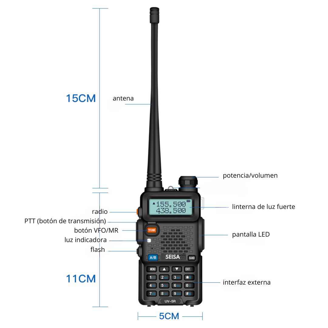WALKIE TALKIE SEISA 8W DOBLE BANDA VHF/UHF IP67 128 CANALES, ALCANCE HASTA 5 KM, FM, VOX Y CTCSS/DCS - 6