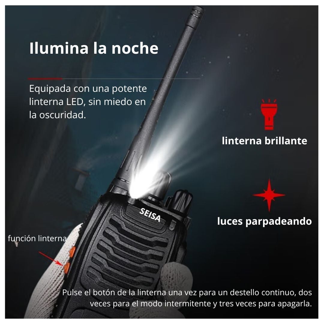 WALKIE TALKIE SEISA UHF 5W 16 CANALES ALCANCE HASTA 5 KM, VOX, LINTERNA, FM Y CTCSS/DCS (2 UNIDADES) - 4