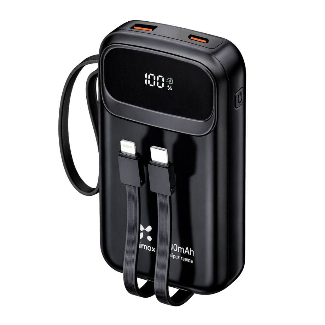 POWER BANK 20000 MAH CON CARGA RÁPIDA PD 22.5W, CABLES INTEGRADOS TIPO C Y LIGHTNING - 1