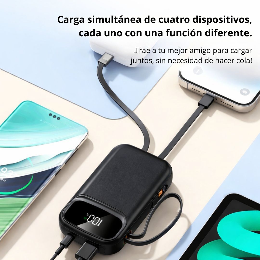 POWER BANK 20000 MAH CON CARGA RÁPIDA PD 22.5W, CABLES INTEGRADOS TIPO C Y LIGHTNING - 2