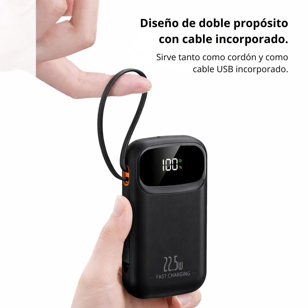 POWER BANK 20000 MAH CON CARGA RÁPIDA PD 22.5W, CABLES INTEGRADOS TIPO C Y LIGHTNING - 5