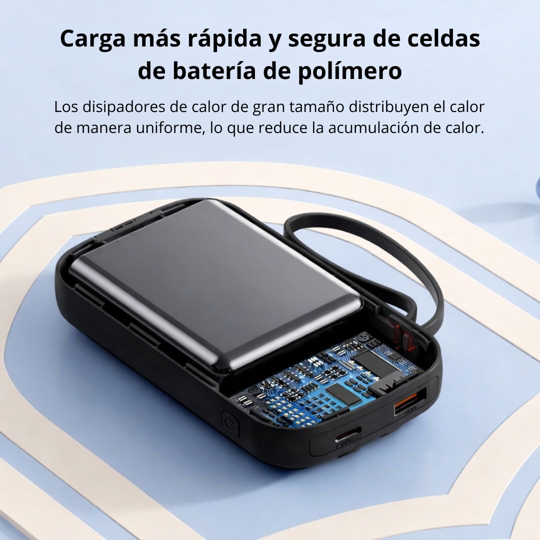 POWER BANK 20000 MAH CON CARGA RÁPIDA PD 22.5W, CABLES INTEGRADOS TIPO C Y LIGHTNING - 6