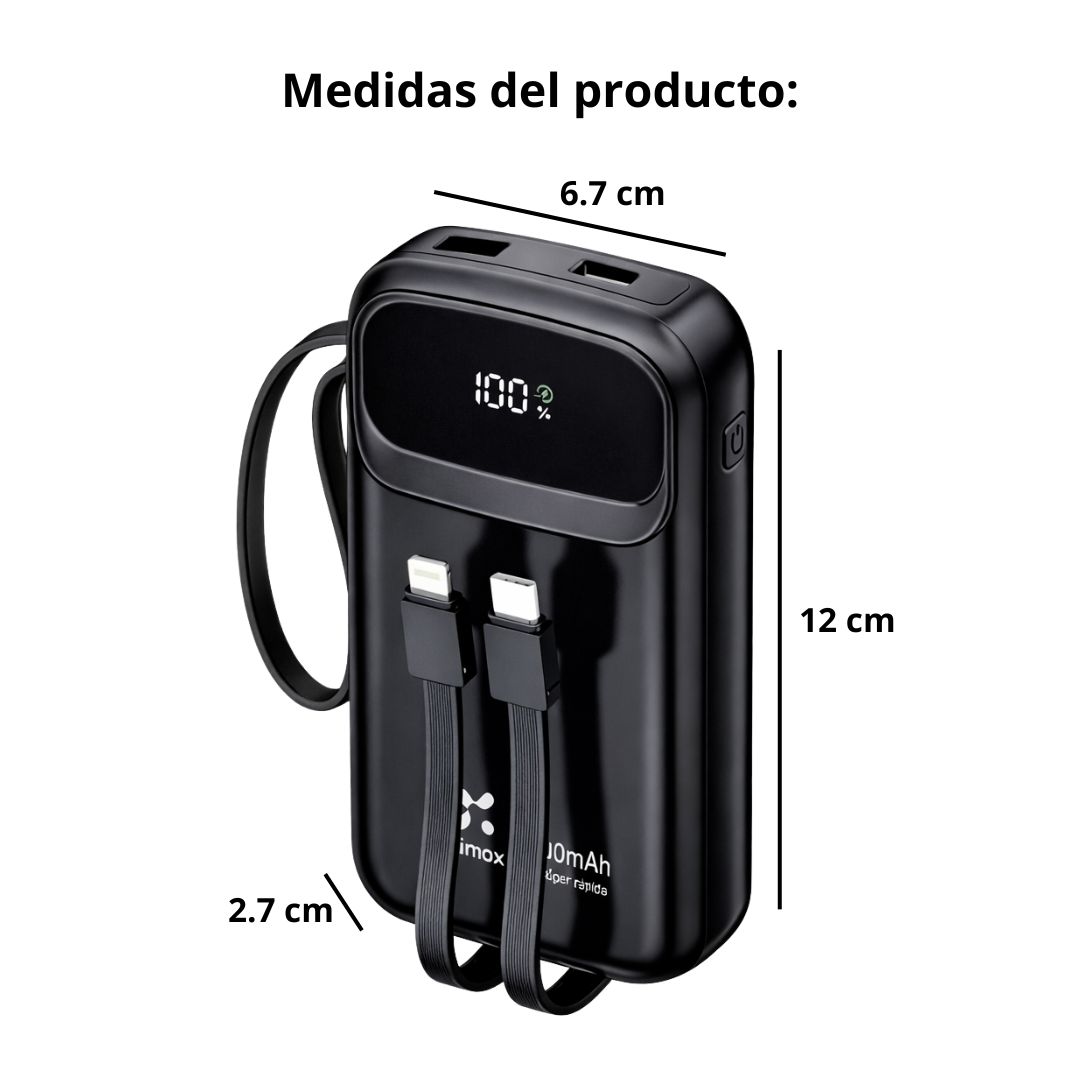 POWER BANK 20000 MAH CON CARGA RÁPIDA PD 22.5W, CABLES INTEGRADOS TIPO C Y LIGHTNING - 8