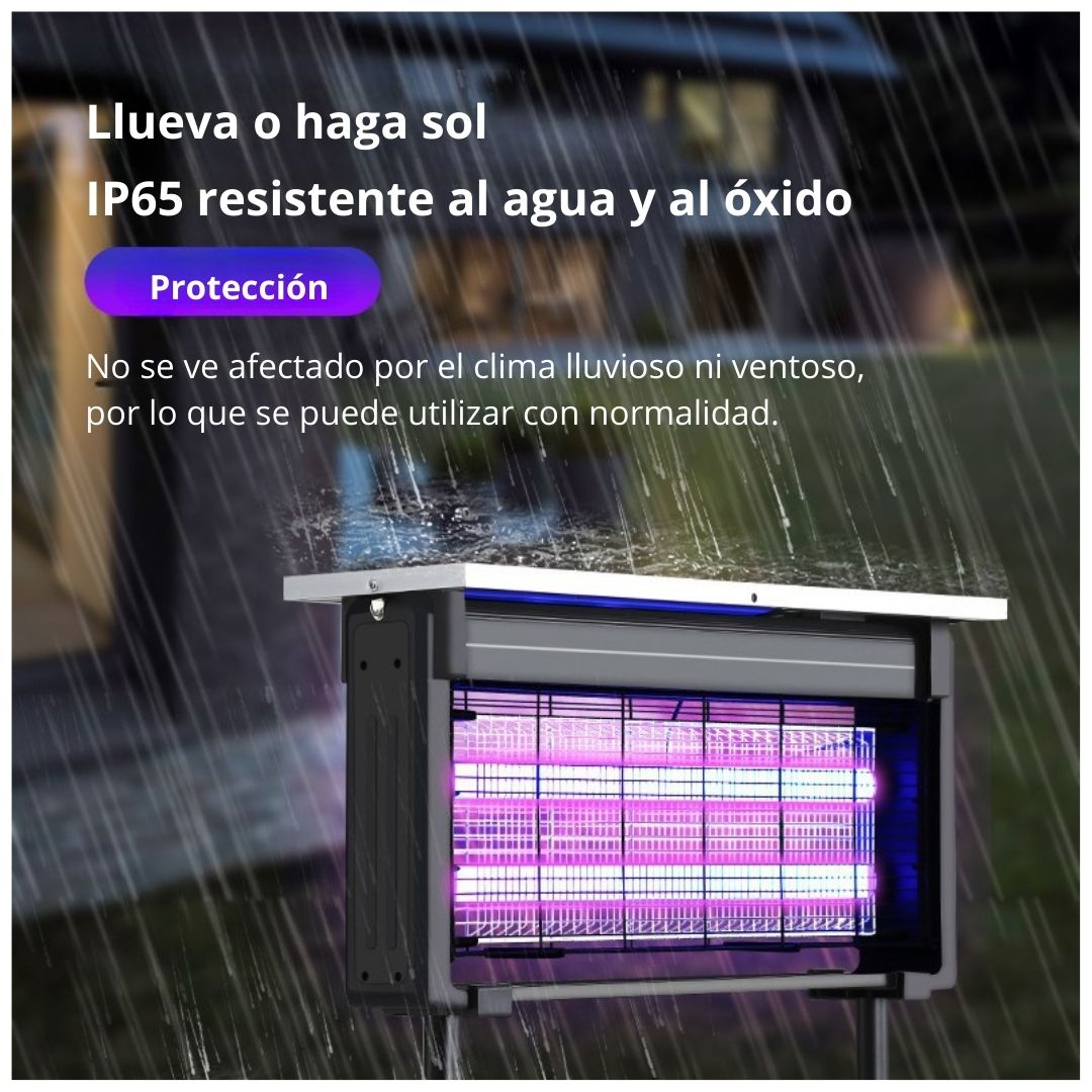 LÁMPARA MATA MOSQUITOS SOLAR PARA EXTERIORES CON LUZ UV CARGA DUAL Y PROTECCIÓN IP65 - 6