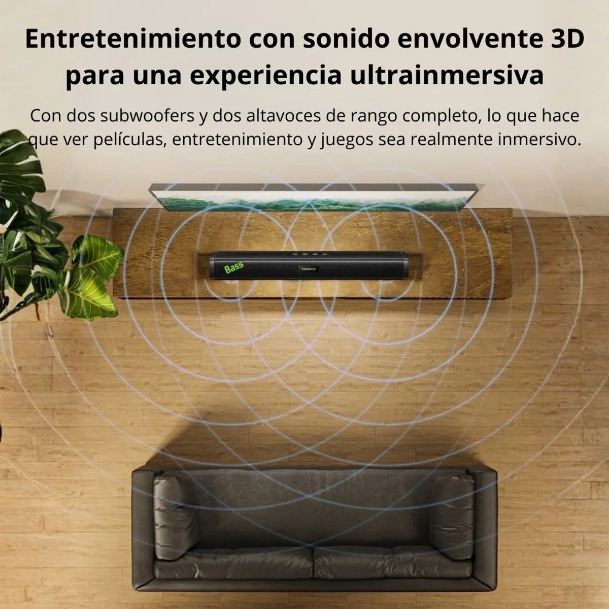 BARRA DE SONIDO BLUETOOTH 20W SOUNDBAR PARA TV Y PC CON SONIDO ENVOLVENTE Y MÚLTIPLES ENTRADAS - 6
