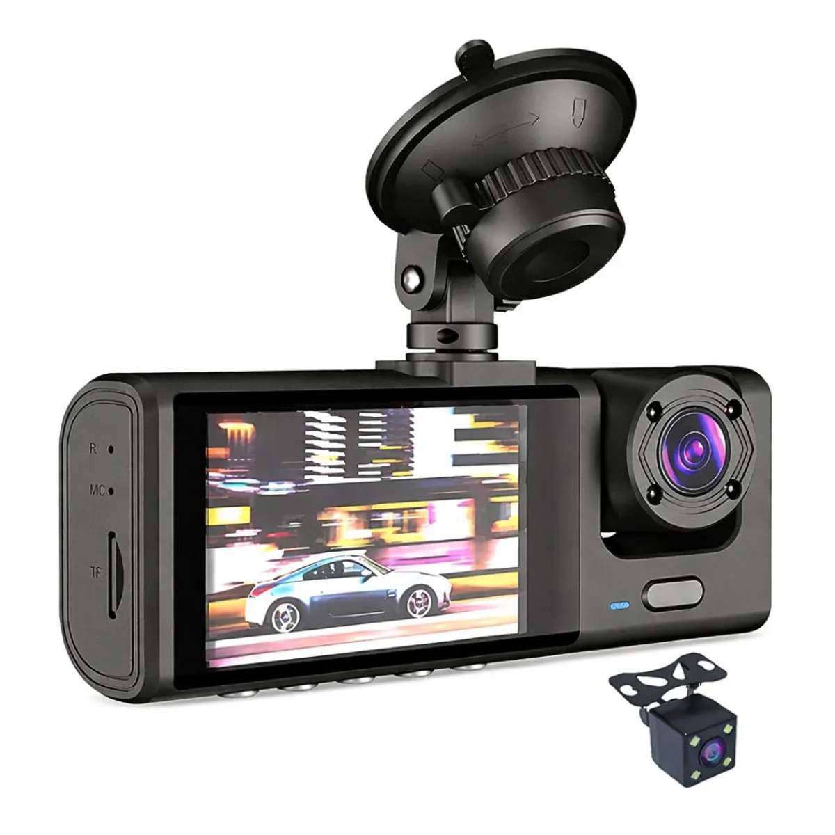 CÁMARA PARA AUTO FULL HD DASH CAM 1080P CON 3 CÁMARAS FRONTAL, INTERIOR Y TRASERA, PANTALLA 2” - 1