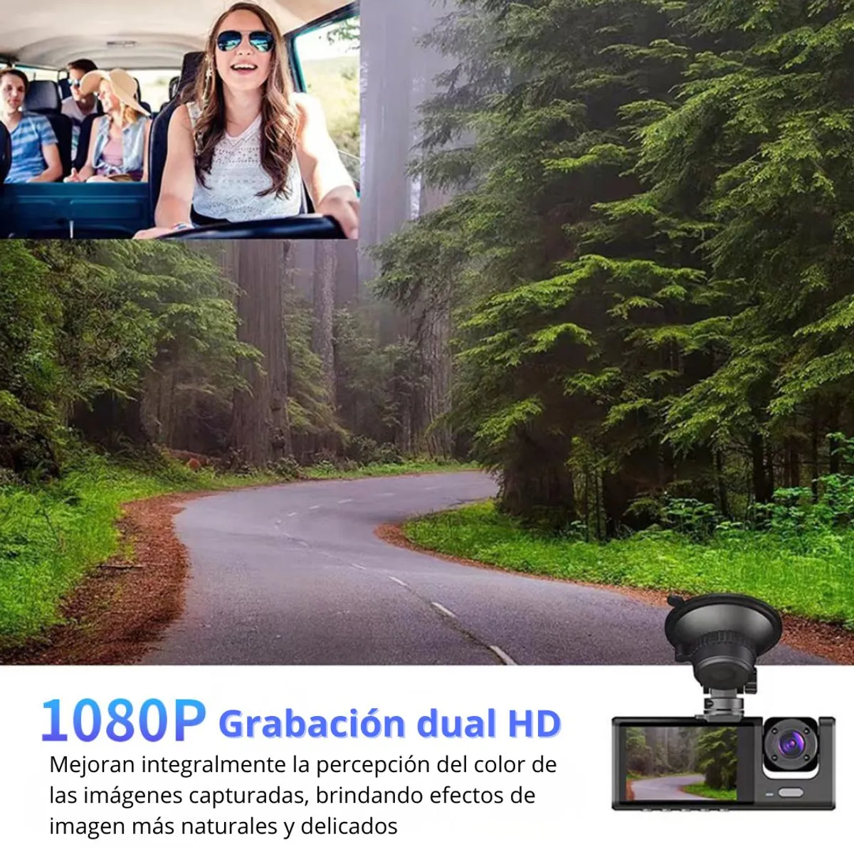 CÁMARA PARA AUTO FULL HD DASH CAM 1080P CON 3 CÁMARAS FRONTAL, INTERIOR Y TRASERA, PANTALLA 2” - 3