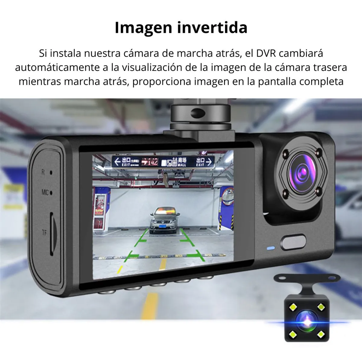 CÁMARA PARA AUTO FULL HD DASH CAM 1080P CON 3 CÁMARAS FRONTAL, INTERIOR Y TRASERA, PANTALLA 2” - 4
