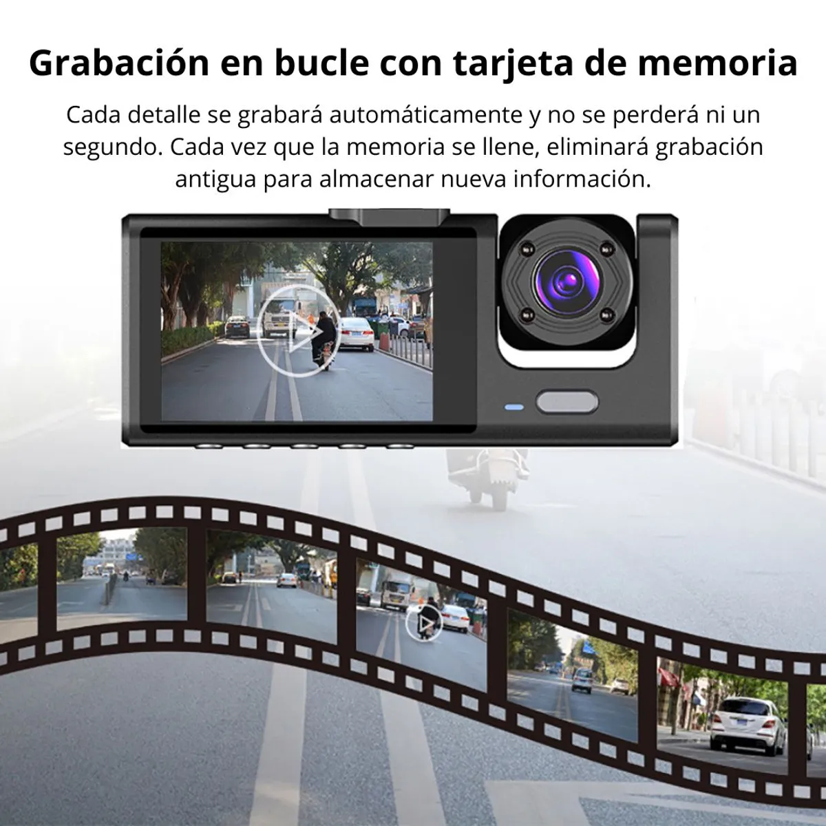 CÁMARA PARA AUTO FULL HD DASH CAM 1080P CON 3 CÁMARAS FRONTAL, INTERIOR Y TRASERA, PANTALLA 2” - 6