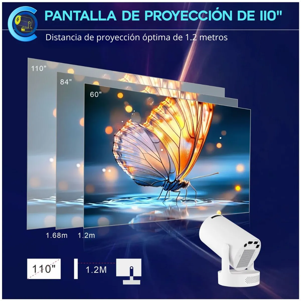 PROYECTOR PORTÁTIL SMART ANDROID FULL HD 180° CON WIFI 6 BLUETOOTH Y CONTROL REMOTO HY300 ULTRA - 3