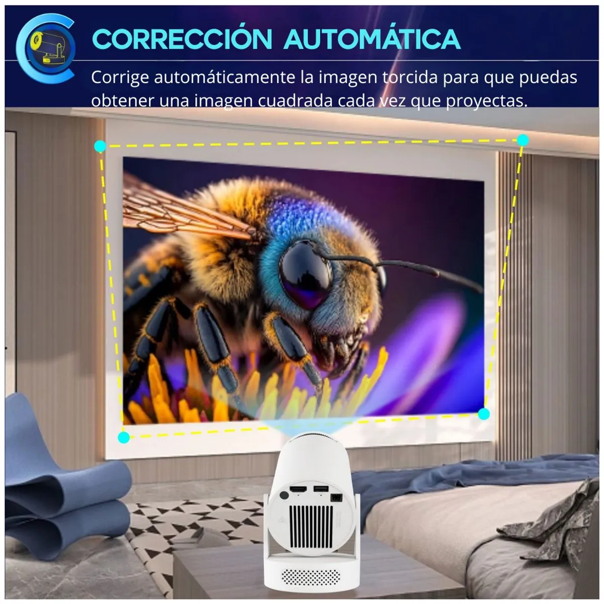 PROYECTOR PORTÁTIL SMART ANDROID FULL HD 180° CON WIFI 6 BLUETOOTH Y CONTROL REMOTO HY300 ULTRA - 6