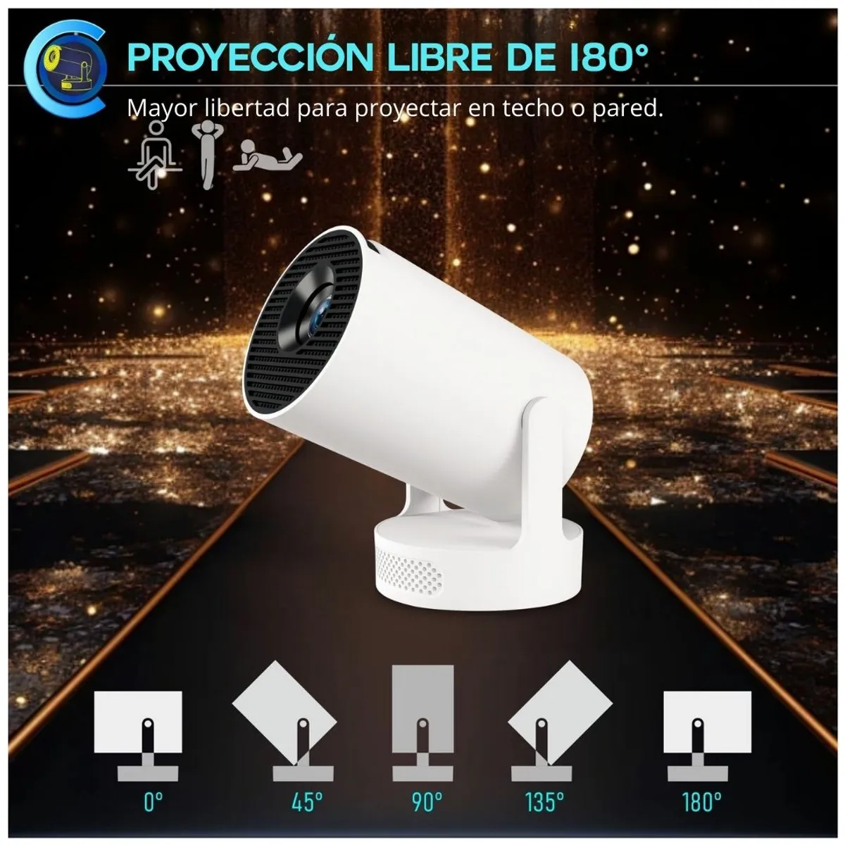 PROYECTOR PORTÁTIL SMART ANDROID FULL HD 180° CON WIFI 6 BLUETOOTH Y CONTROL REMOTO HY300 ULTRA - 7