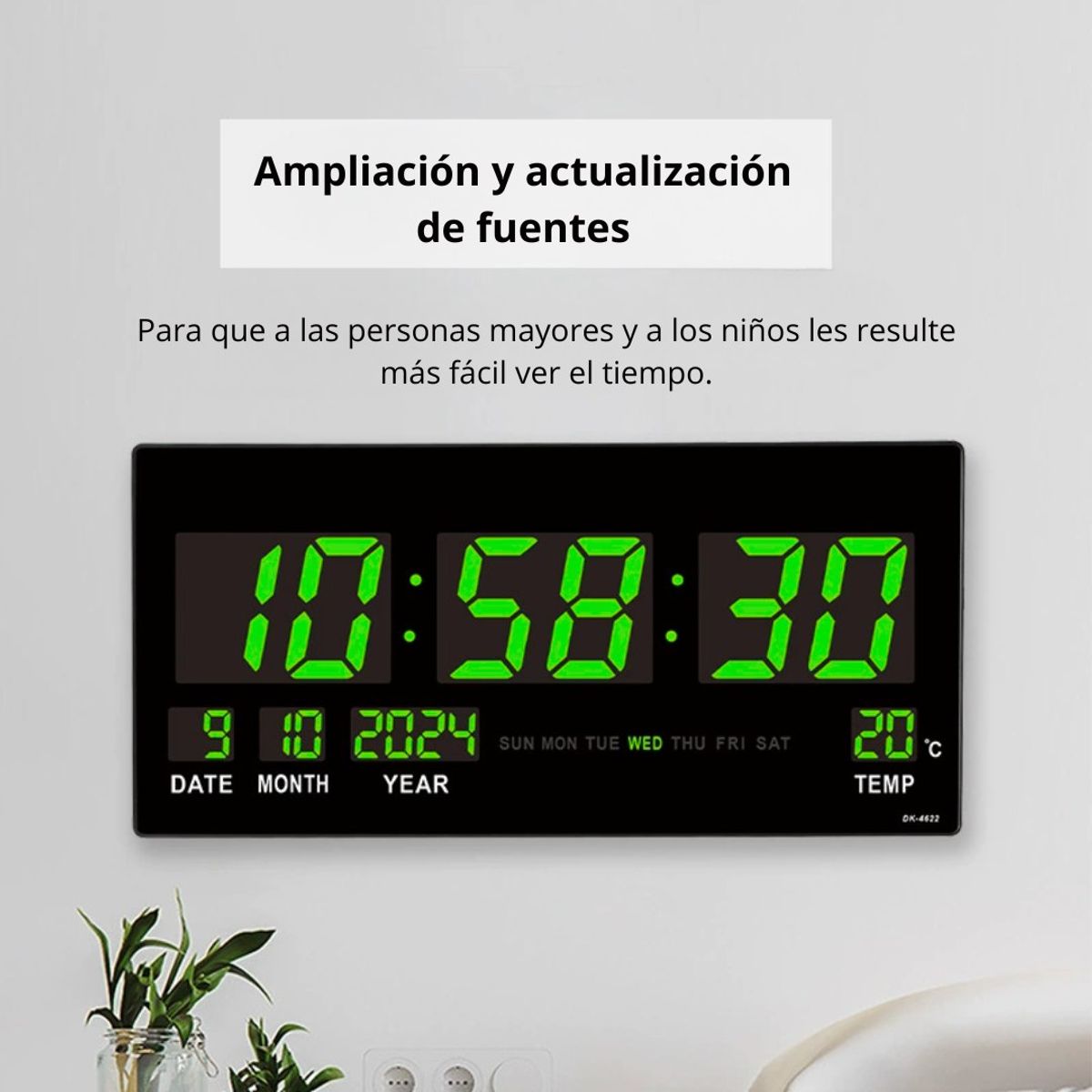 RELOJ DIGITAL LED GRANDE DE PARED 46 CM CON HORA 12/24H, FECHA, DÍA, TEMPERATURA Y BRILLO AUTOMÁTICO - 2