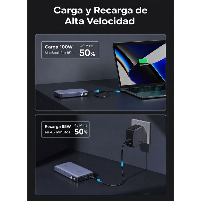POWER BANK UGREEN 20000MAH 100W PD 3.0 USB-C CARGA RÁPIDA PARA LAPTOP Y CELULAR PB720 - 3