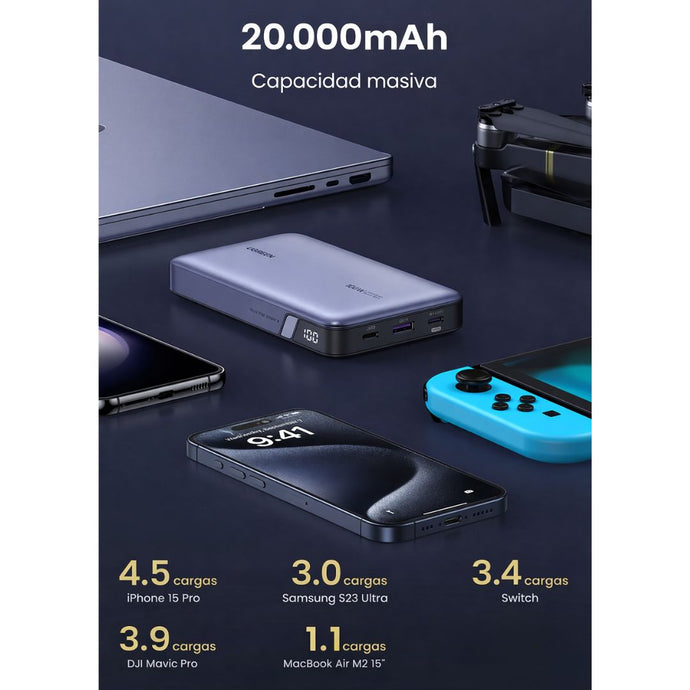POWER BANK UGREEN 20000MAH 100W PD 3.0 USB-C CARGA RÁPIDA PARA LAPTOP Y CELULAR PB720 - 4