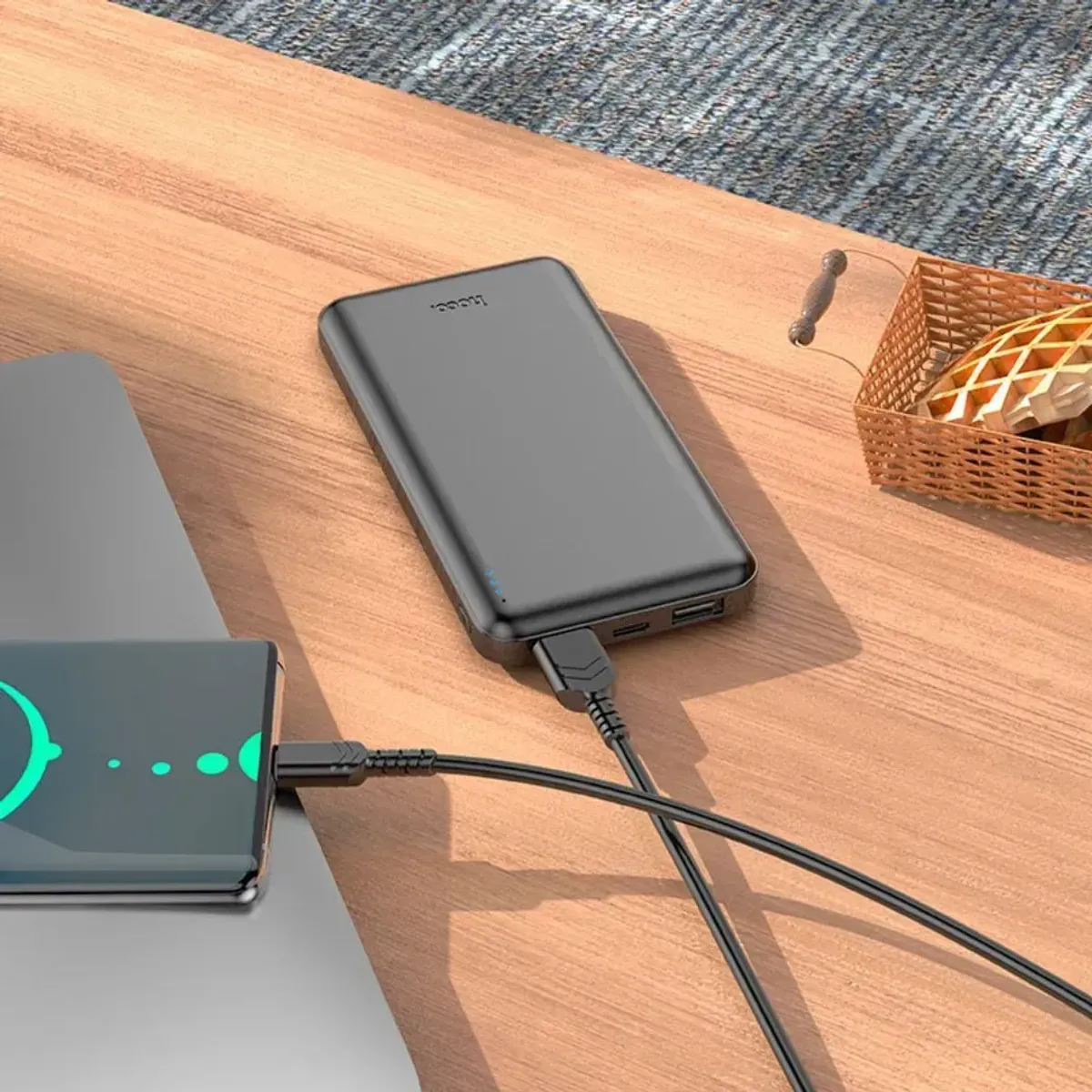POWER BANK 10000 MAH HOCO J100 CON PANTALLA LED DOBLE USB Y ENTRADA USB-C MICRO USB - 5