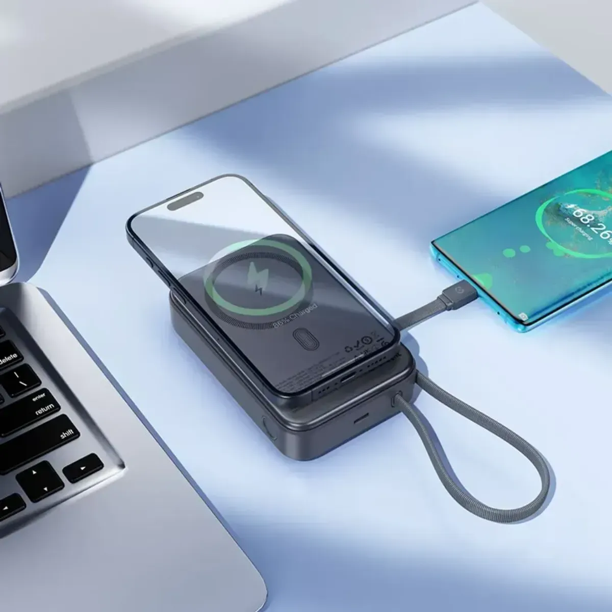 POWER BANK MAGNÉTICO HOCO Q44A 20000MAH PD45W INALÁMBRICO 15W PARA IPHONE SAMSUNG Y LAPTOP - 7