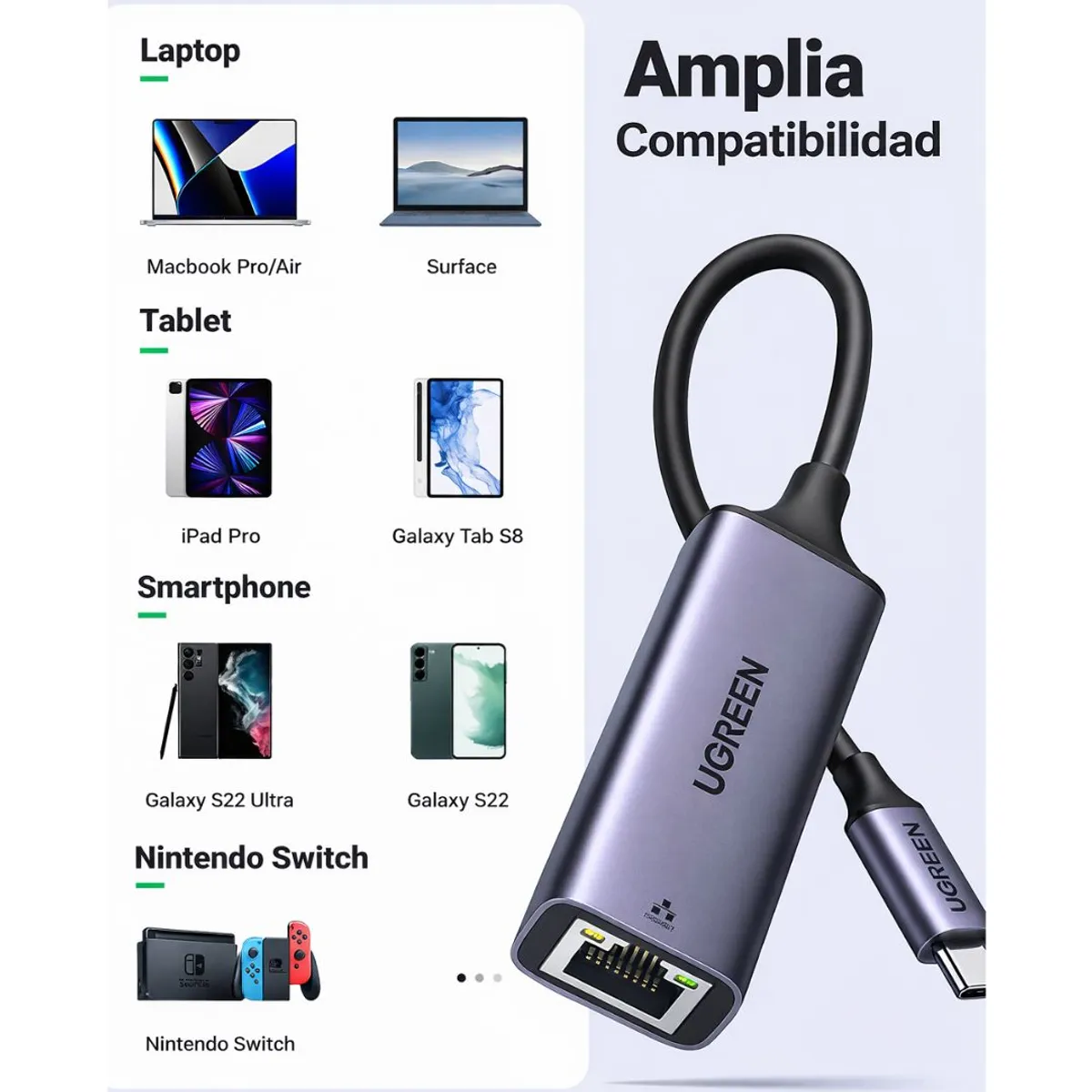 ADAPTADOR USB-C A ETHERNET UGREEN GIGABIT 1000MBPS RJ45 PARA MACBOOK Y LAPTOP CM199 - 4