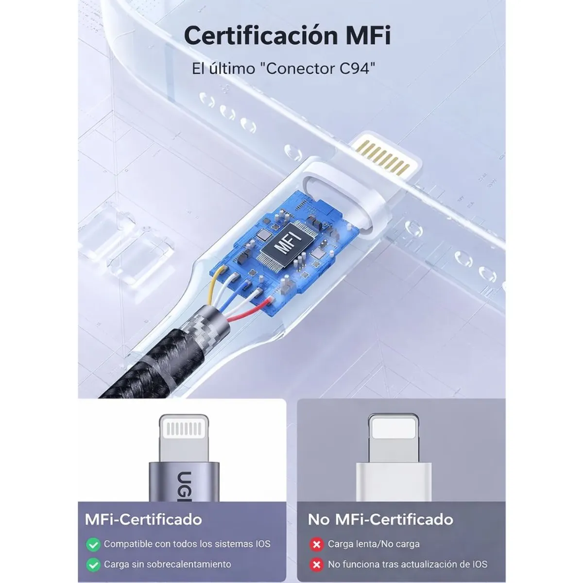 CABLE USB-A A LIGHTNING UGREEN 1 METRO 2.4A MFI CARGA RÁPIDA PARA IPHONE US199 - 4