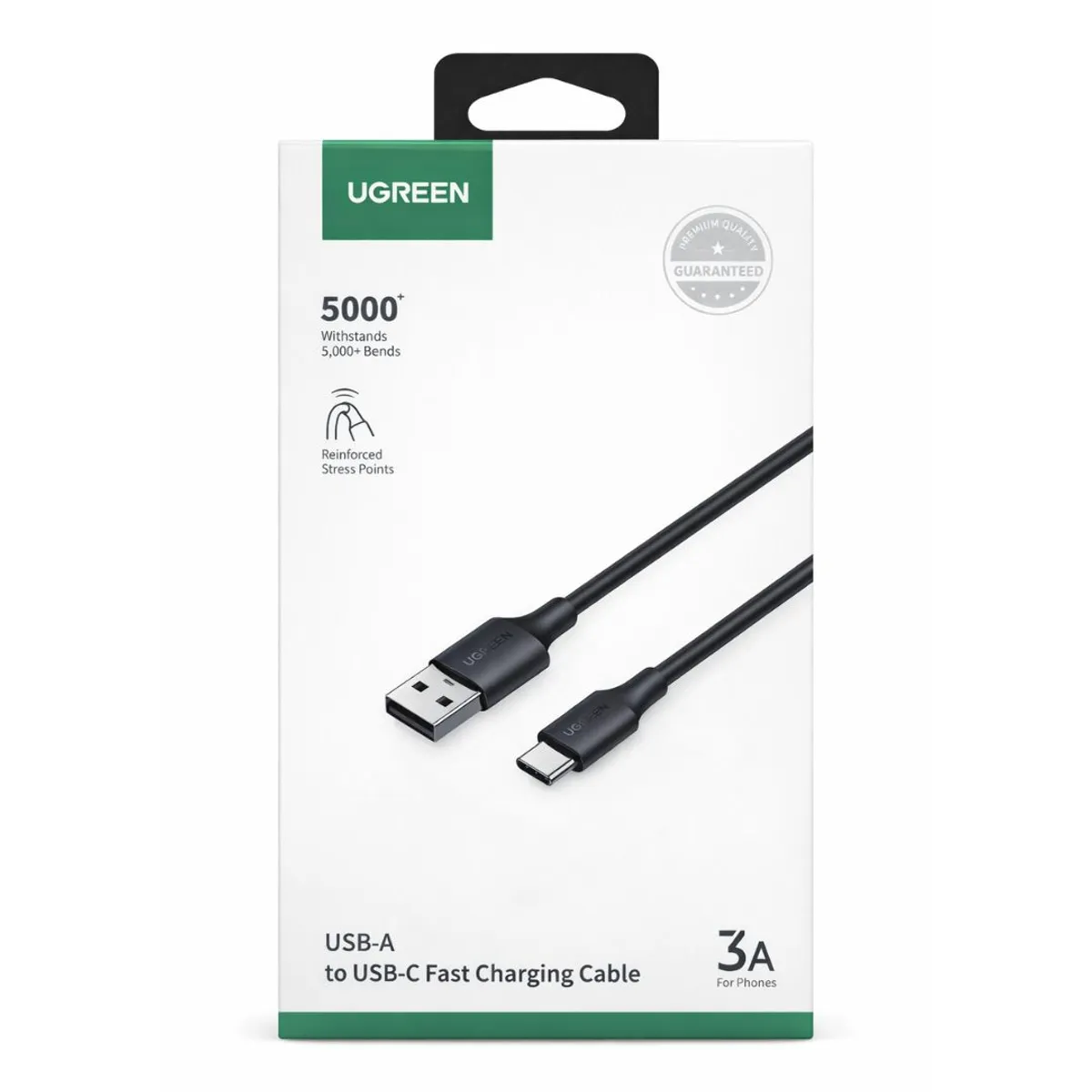 CABLE USB-A A USB-C UGREEN 1 METRO 3A CARGA RÁPIDA QC 3.0 NYLON REFORZADO 480MBPS US287 - 2