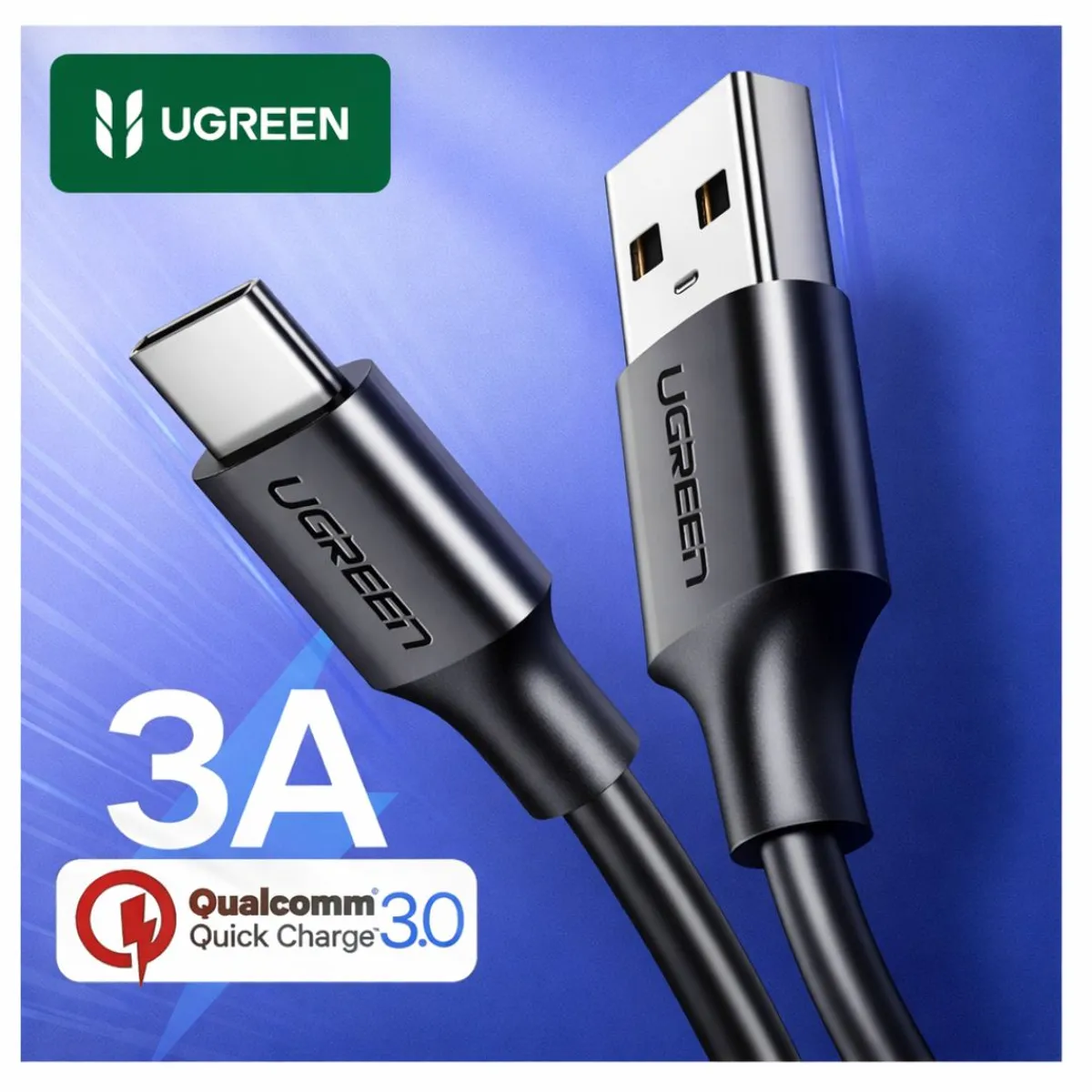 CABLE USB-A A USB-C UGREEN 1 METRO 3A CARGA RÁPIDA QC 3.0 NYLON REFORZADO 480MBPS US287 - 3