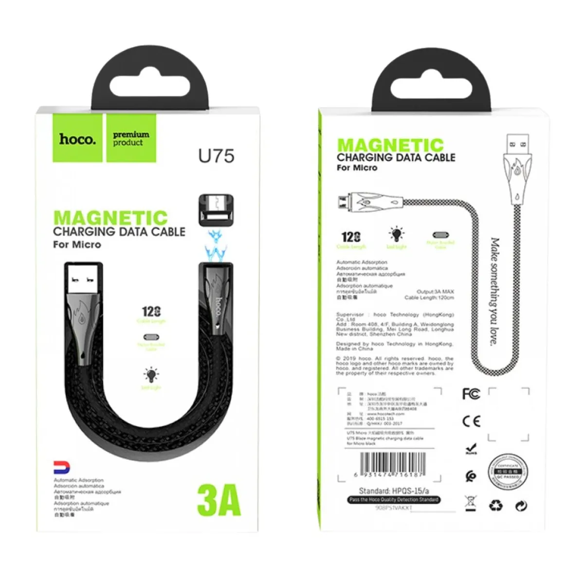 CABLE LIGHTNING MAGNÉTICO HOCO U75 BLAZE 1.2 METROS USB 3A CARGA RÁPIDA - 2