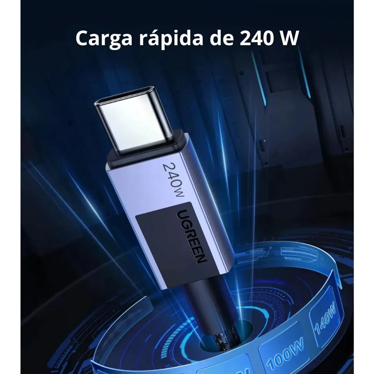 CABLE USB-C A USB-C UGREEN 240W 2M L513 CARGA RÁPIDA PD 3.1 TRENZADO - 2