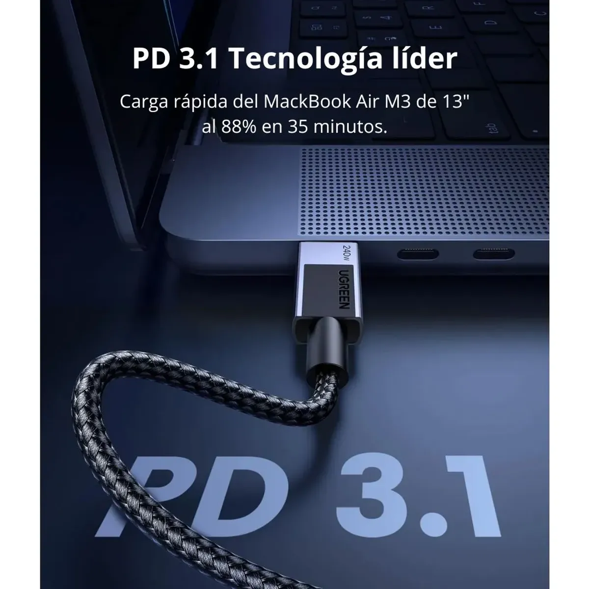 CABLE USB-C A USB-C UGREEN 240W 2M L513 CARGA RÁPIDA PD 3.1 TRENZADO - 3