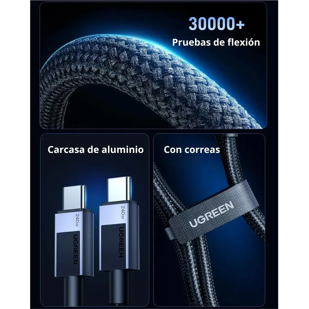 CABLE USB-C A USB-C UGREEN 240W 2M L513 CARGA RÁPIDA PD 3.1 TRENZADO - 5