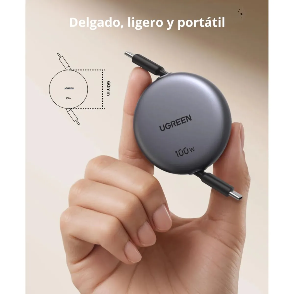 CABLE USB-C A USB-C RETRÁCTIL UGREEN NEXODE L531 100W 1M CON CARGA RÁPIDA PD - 3