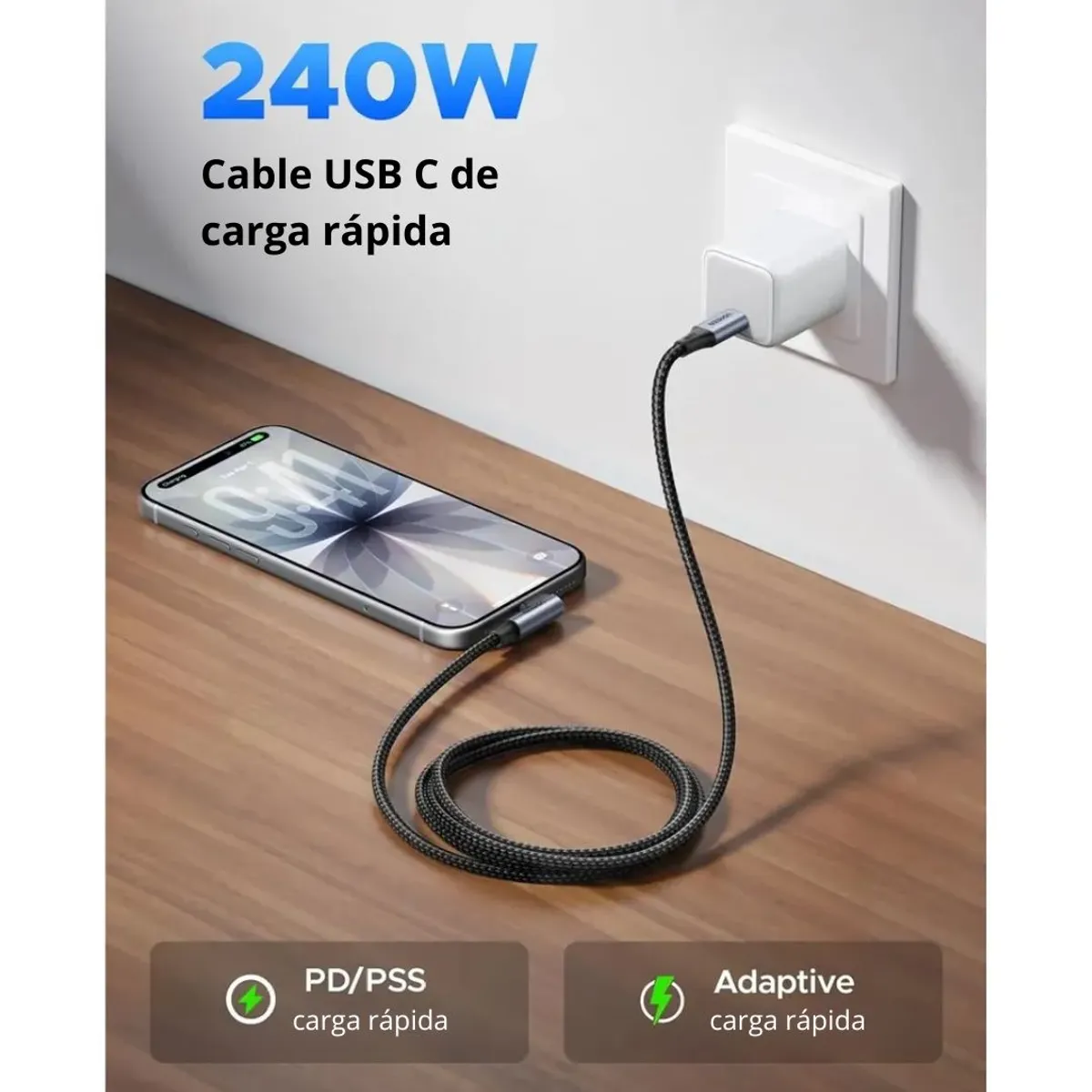CABLE USB-C A USB-C UGREEN L536 240W 2M CARGA RÁPIDA PD TRENZADO - 6