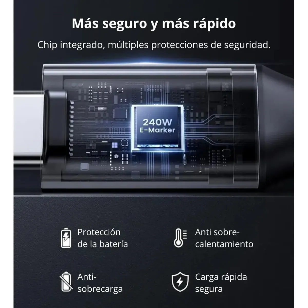 CABLE USB-C A USB-C UGREEN L536 240W 2M CARGA RÁPIDA PD TRENZADO - 8