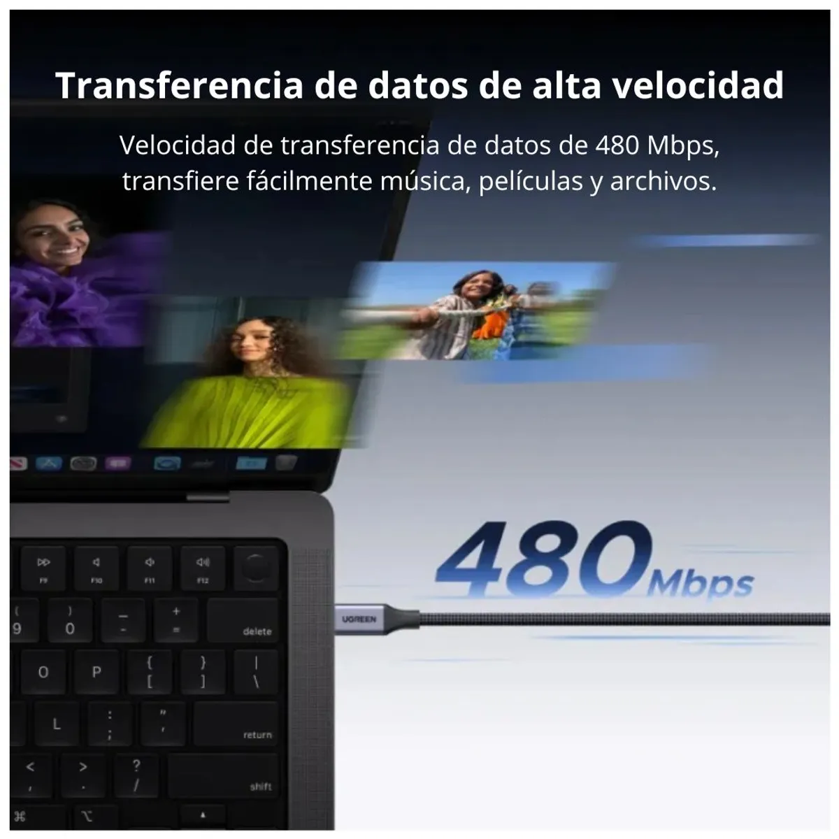 CABLE USB-C A USB-C UGREEN L520 100W 1M CARGA RÁPIDA PD MAGNÉTICO TRENZADO - 3
