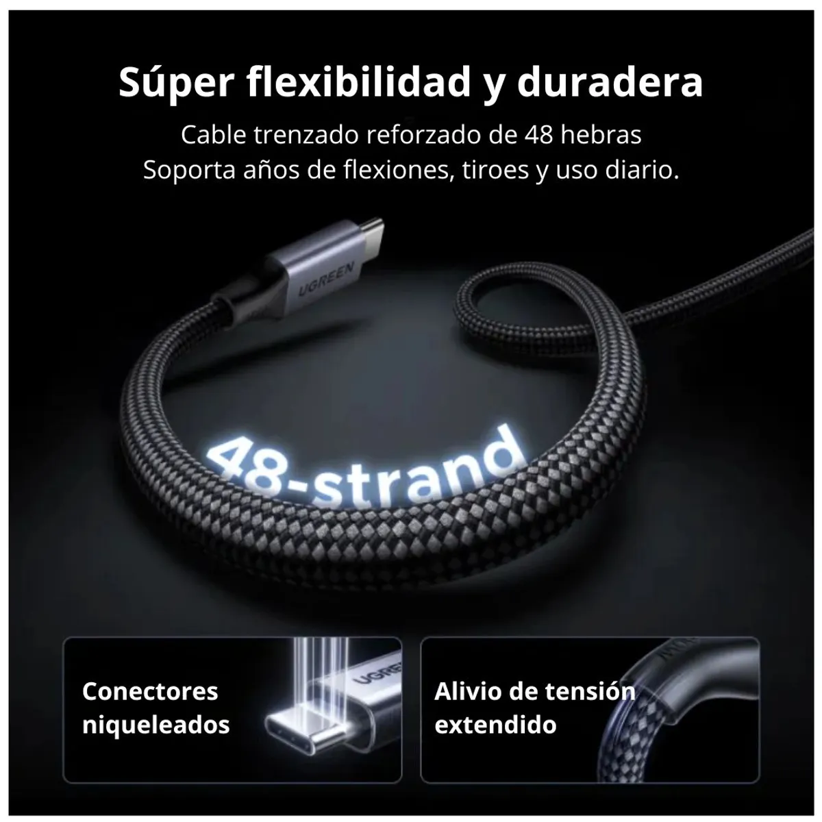 CABLE USB-C A USB-C UGREEN L520 100W 1M CARGA RÁPIDA PD MAGNÉTICO TRENZADO - 5