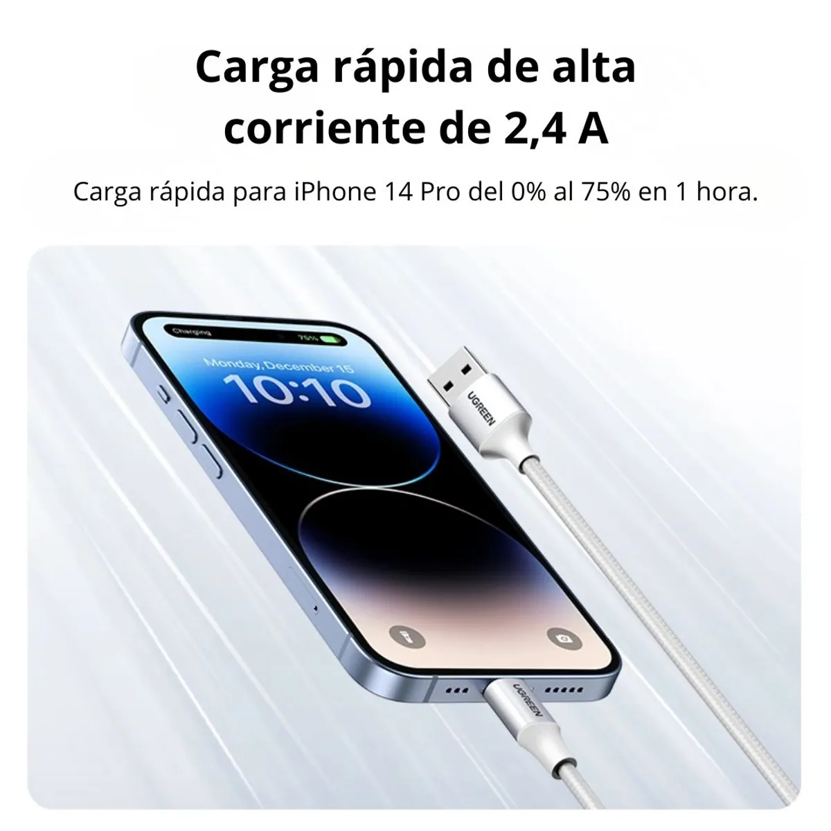 CABLE USB-A A LIGHTNING UGREEN US199 1M MFI 2.4A TRENZADO 2.4A PARA IPHONE Y IPAD - 6