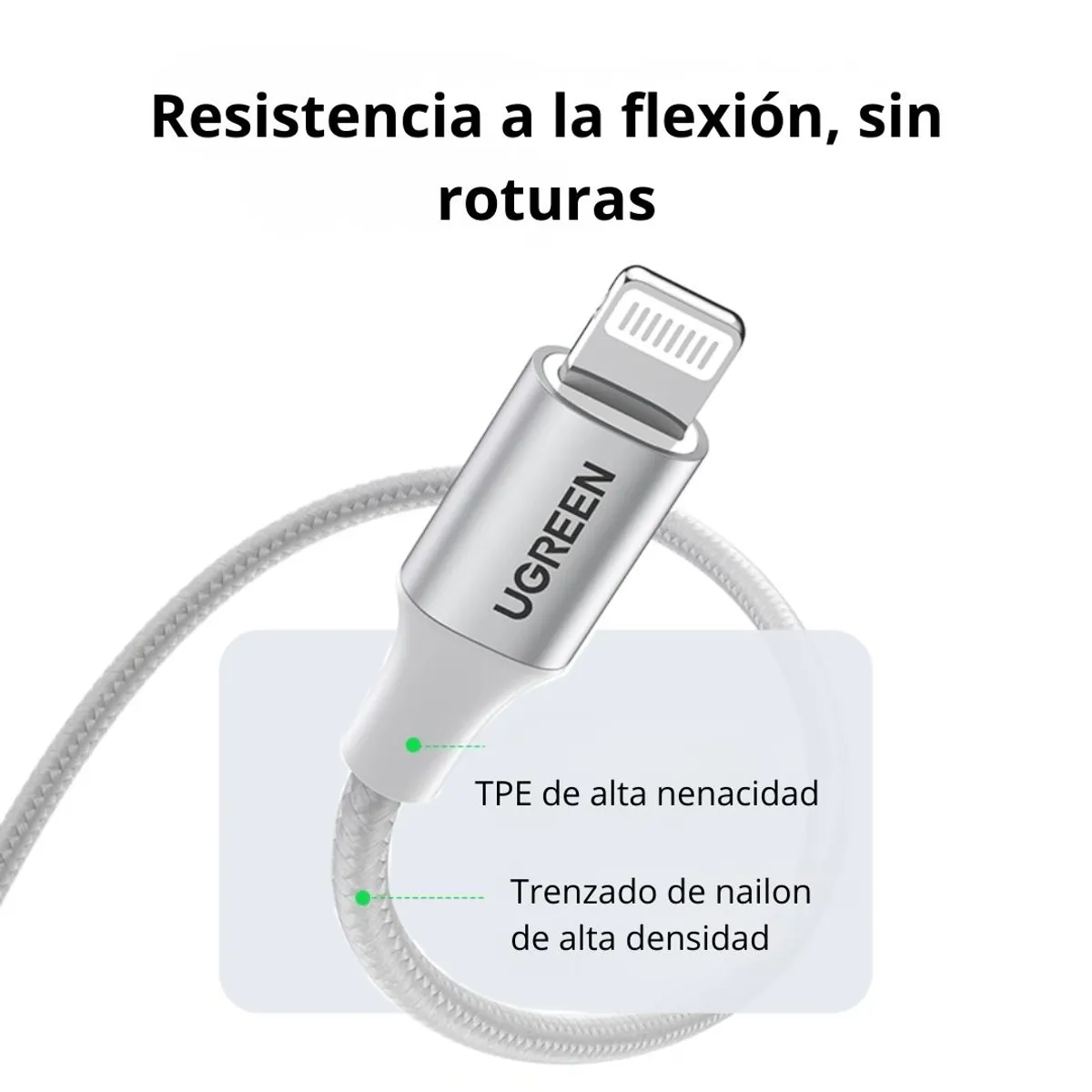 CABLE USB-A A LIGHTNING UGREEN US199 1M MFI 2.4A TRENZADO 2.4A PARA IPHONE Y IPAD - 7