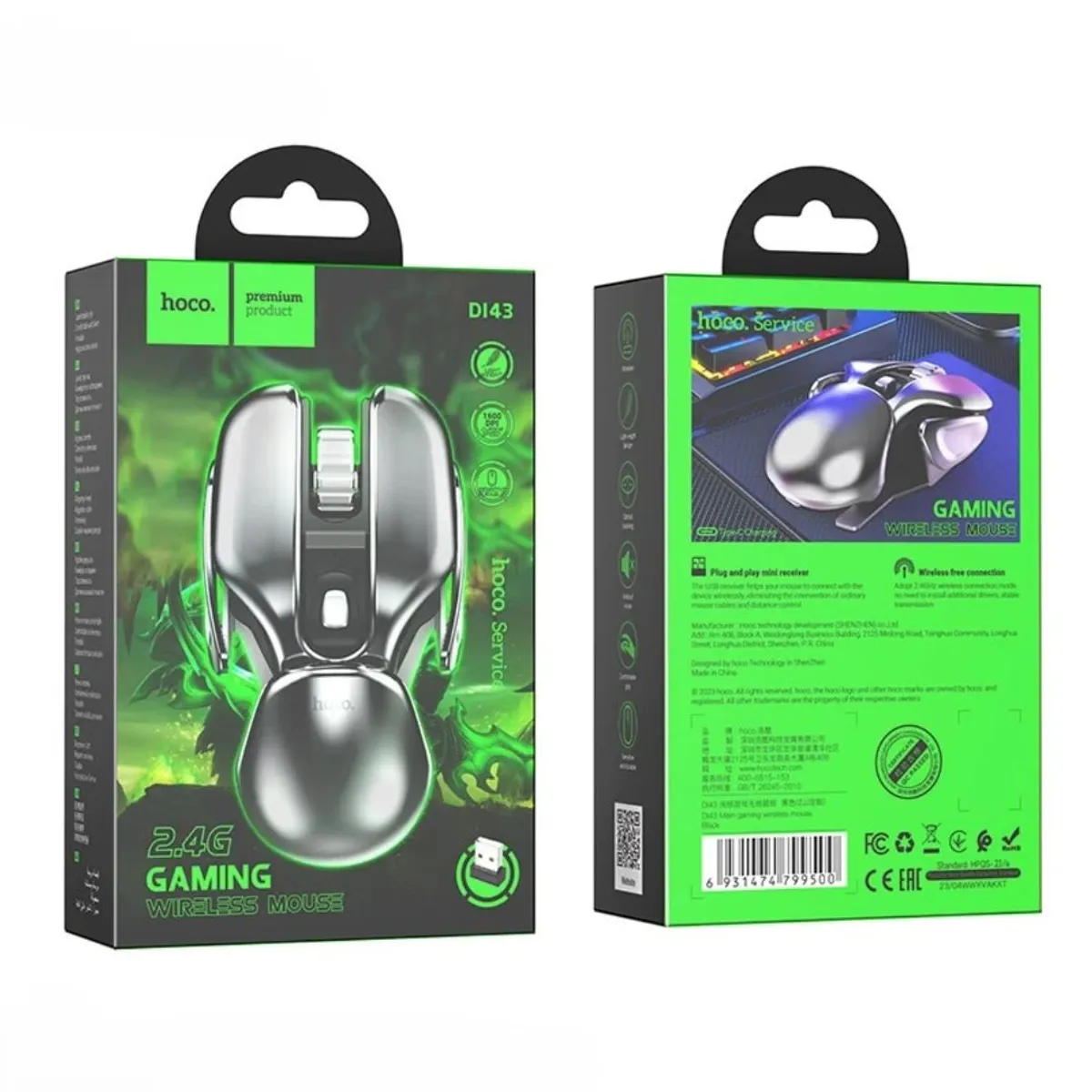 MOUSE GAMER INALÁMBRICO HOCO DI43 ROBOT 1600 DPI RECARGABLE USB-C SILENCIOSO - 5
