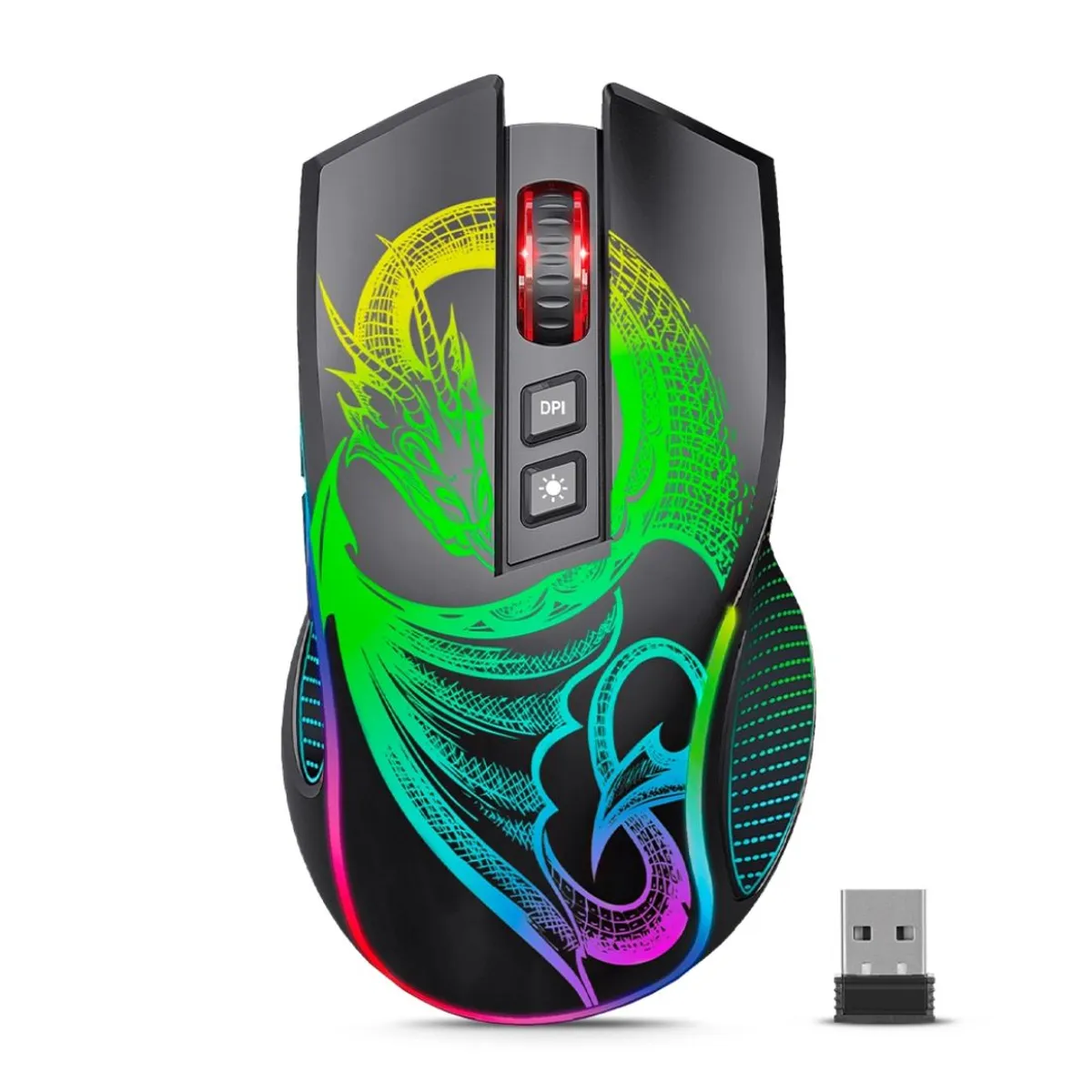 MOUSE GAMER INALÁMBRICO MICRONICS DRAGON 3 RGB 4800 DPI RECARGABLE USB-C - 1