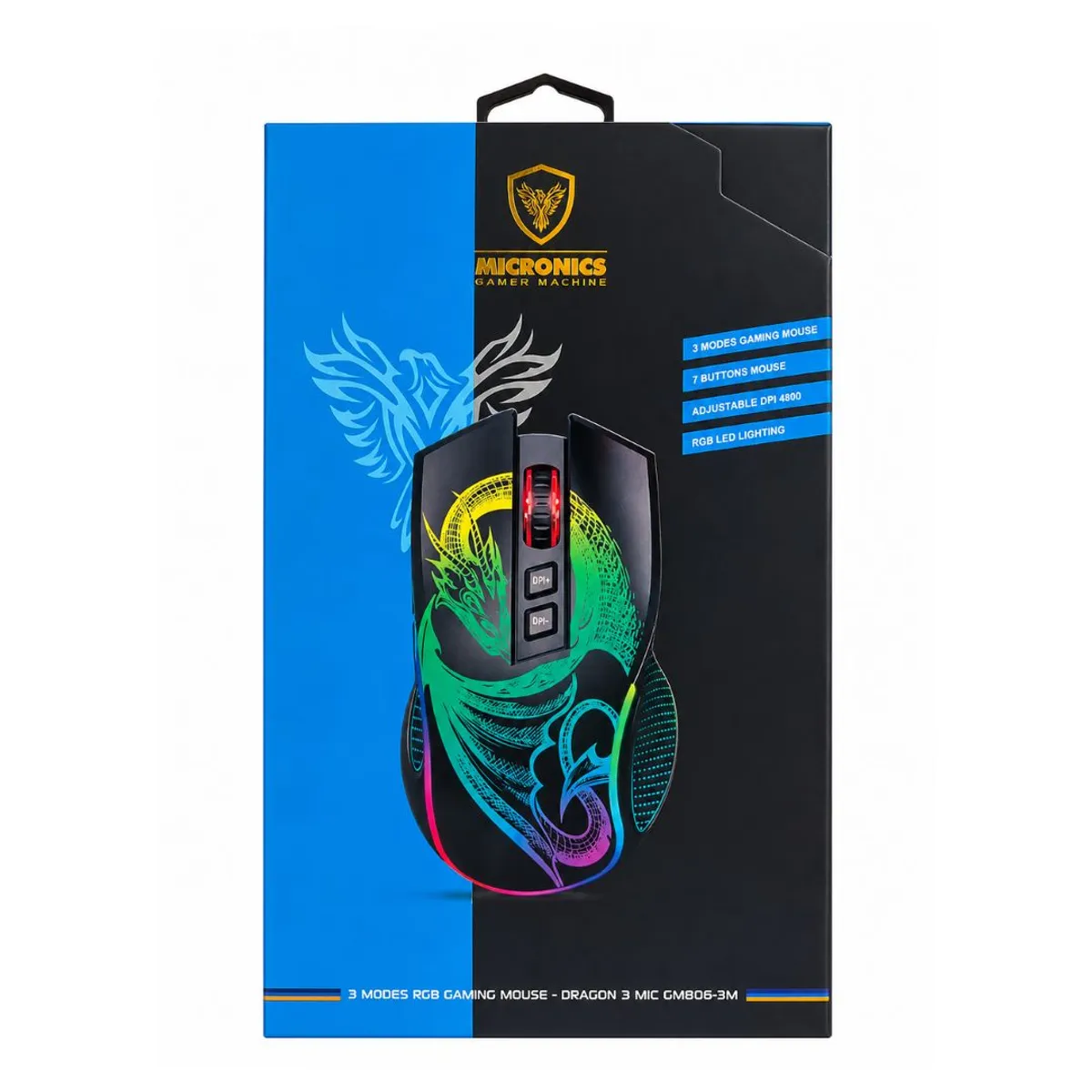 MOUSE GAMER INALÁMBRICO MICRONICS DRAGON 3 RGB 4800 DPI RECARGABLE USB-C - 3