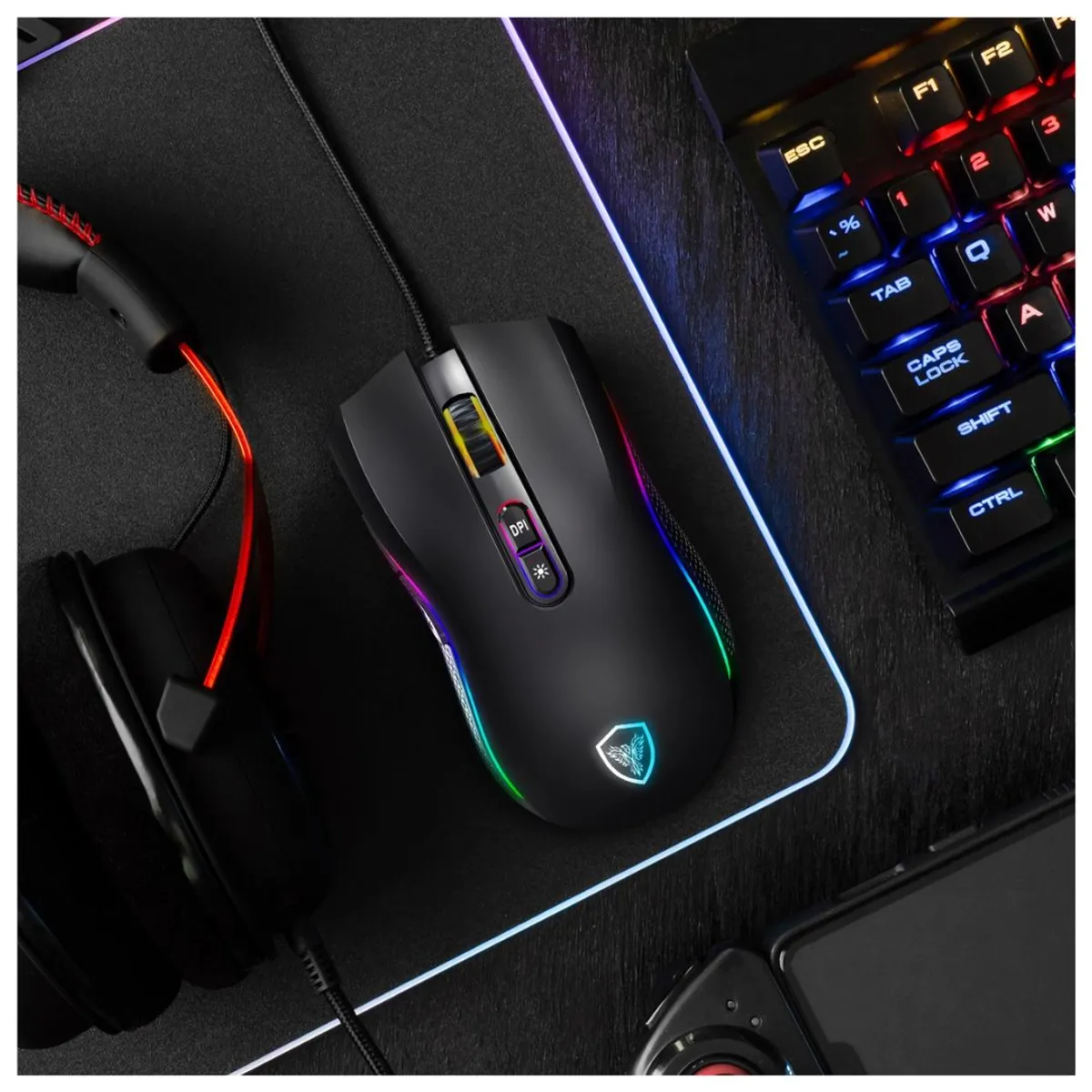 MOUSE GAMER CABLEADO MICRONICS KRIPTON MIC GM800 RGB 12800 DPI 7 BOTONES - 4