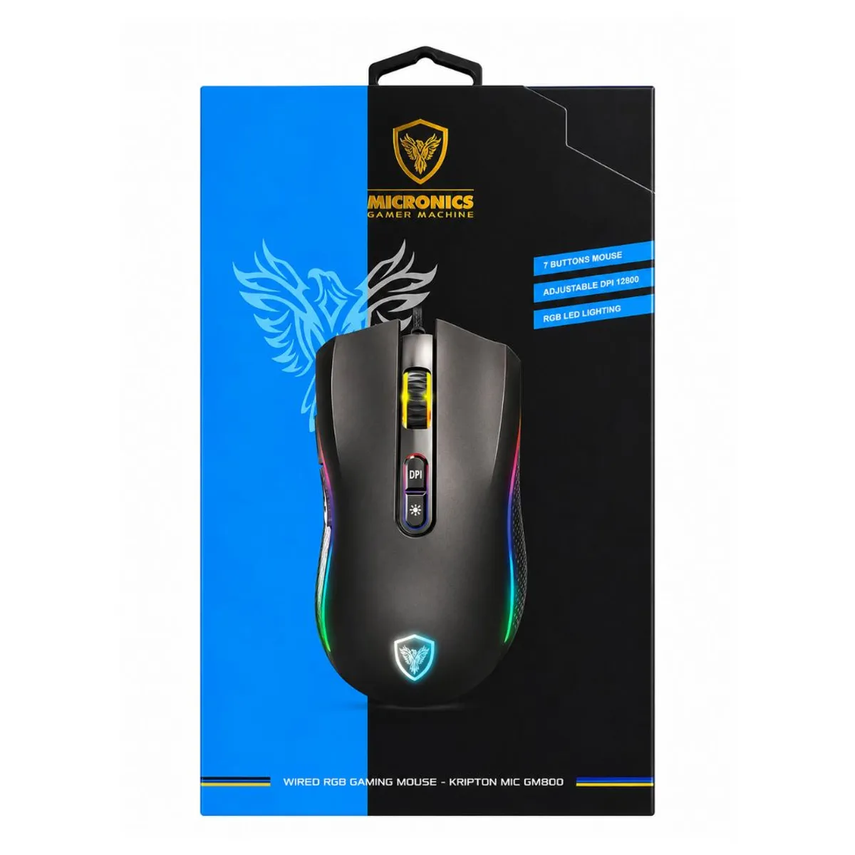 MOUSE GAMER CABLEADO MICRONICS KRIPTON MIC GM800 RGB 12800 DPI 7 BOTONES - 7
