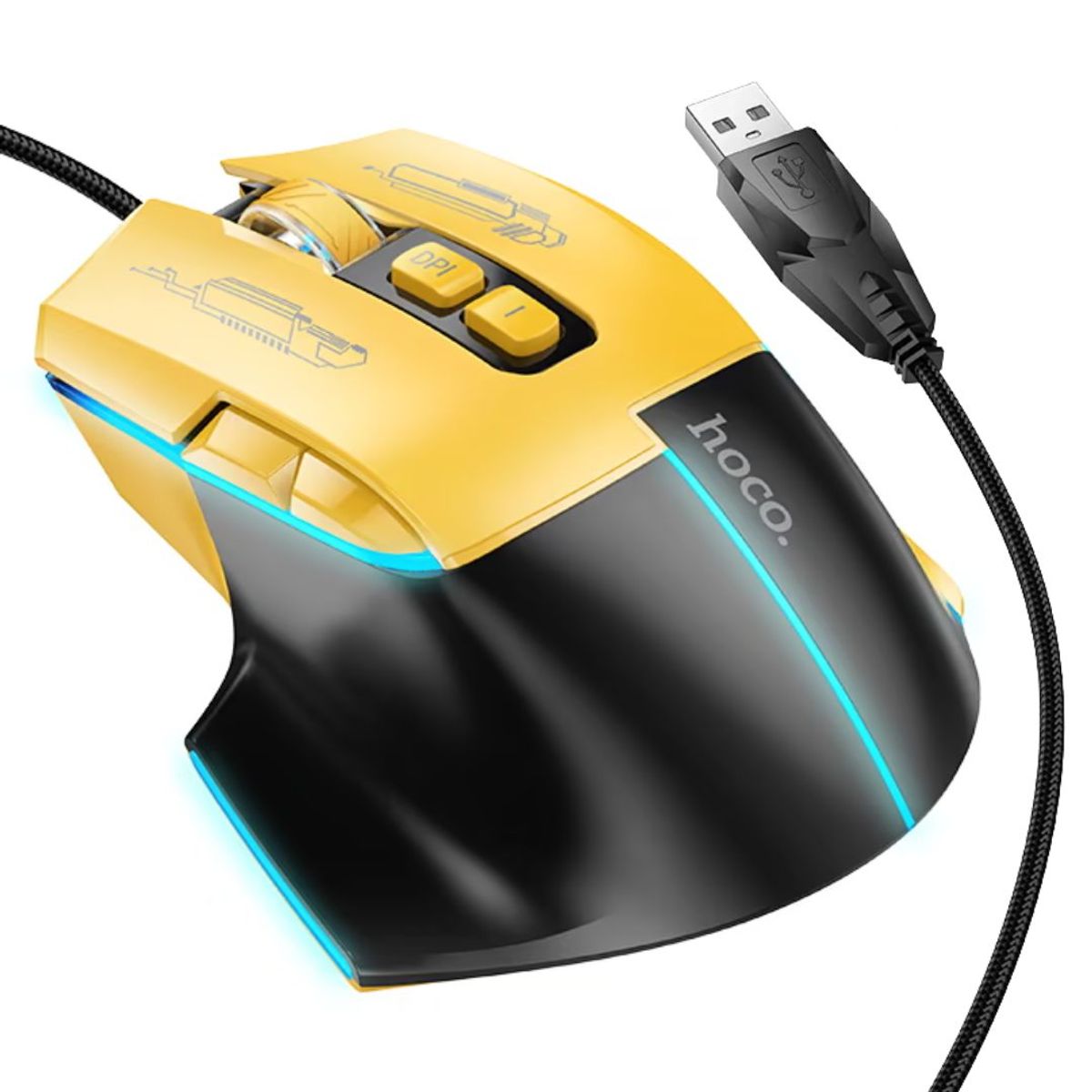 MOUSE GAMER HOCO GM31 RGB 3600 DPI CON 7 BOTONES CABLE TRENZADO USB - 1