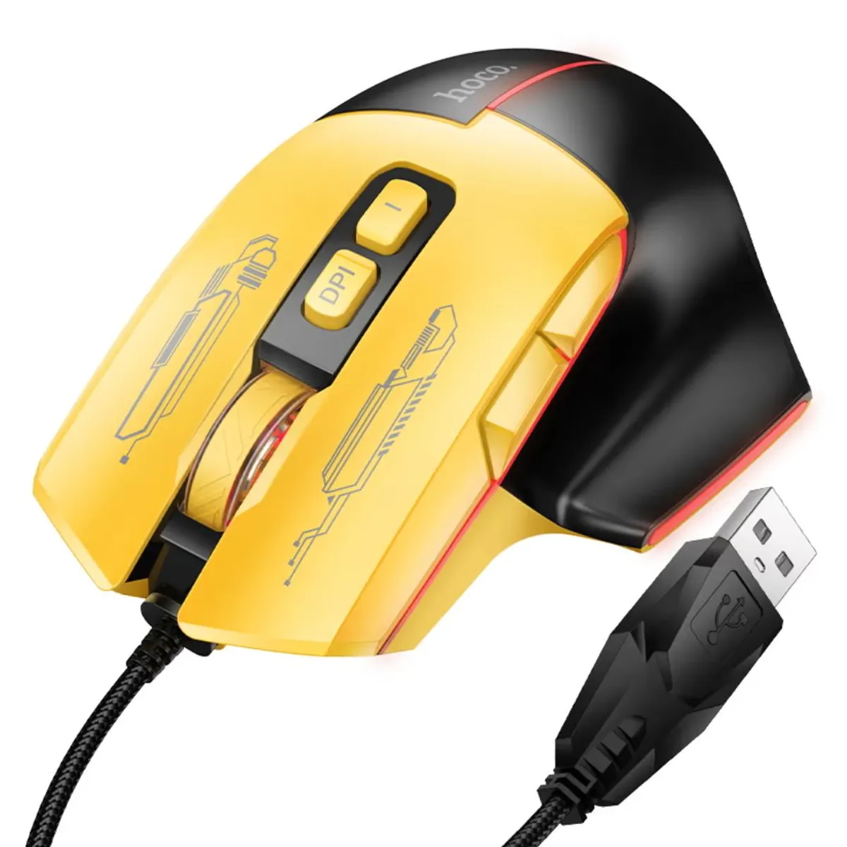 MOUSE GAMER HOCO GM31 RGB 3600 DPI CON 7 BOTONES CABLE TRENZADO USB - 3