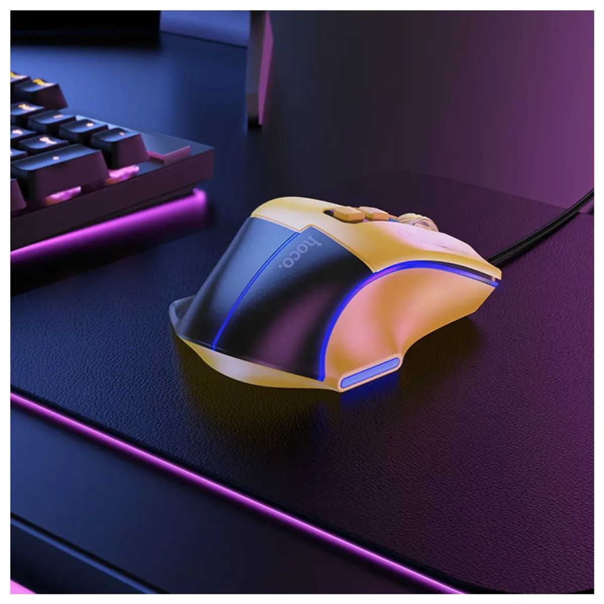 MOUSE GAMER HOCO GM31 RGB 3600 DPI CON 7 BOTONES CABLE TRENZADO USB - 4