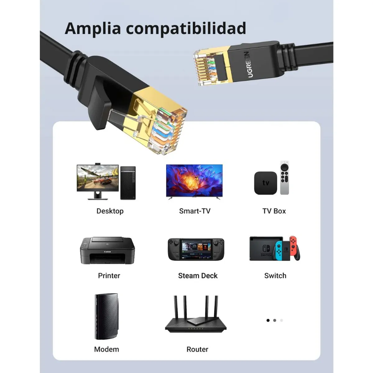 CABLE ETHERNET UGREEN NW106 CAT 7 PLANO 3M 10GBPS RJ45 PARA PS5 XBOX PC ROUTER Y SMART TV - 4