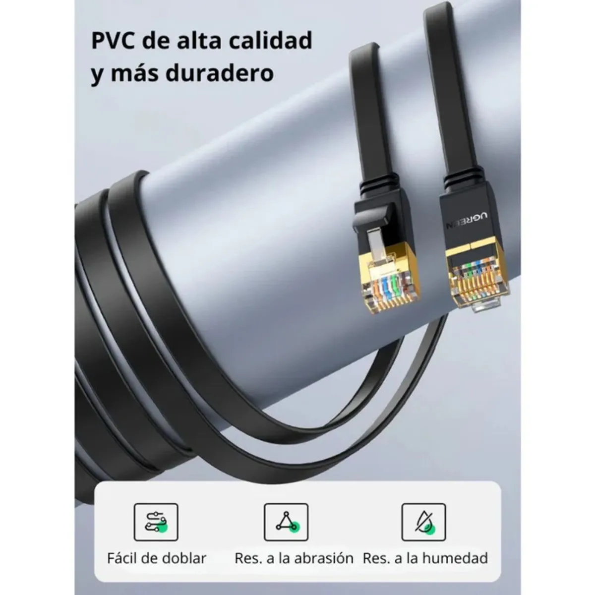 CABLE ETHERNET UGREEN NW106 CAT 7 PLANO 1M 10GBPS RJ45 PARA PS5 XBOX PC ROUTER SMART TV - 6