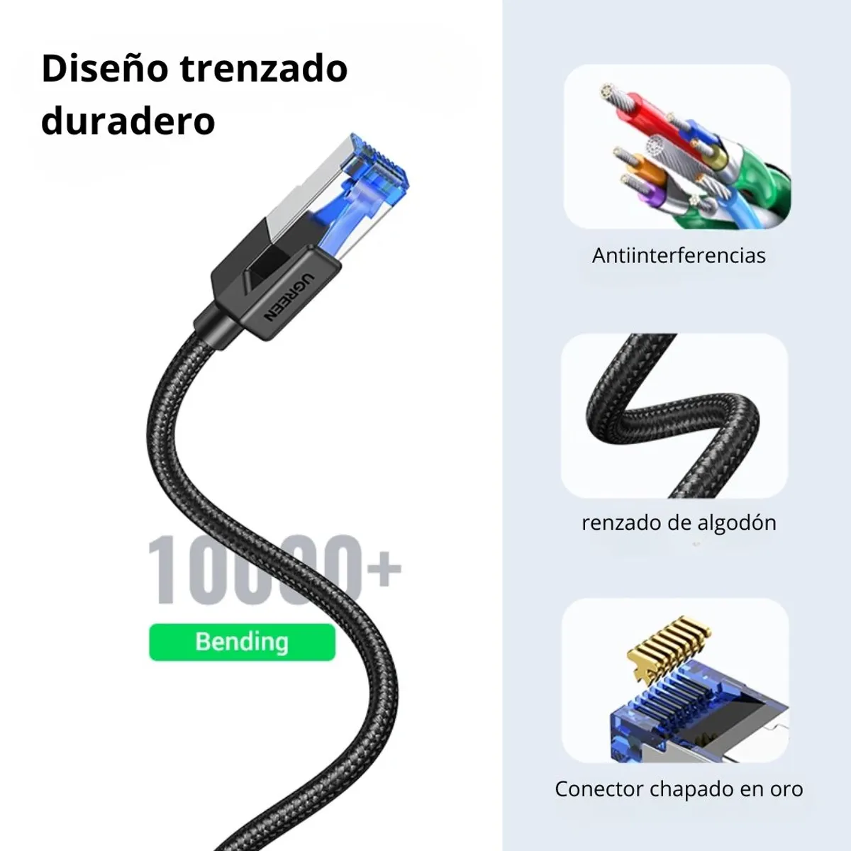 CABLE ETHERNET UGREEN NW153 CAT 8 10M 40GBPS 2000MHZ RJ45 PARA PS5 XBOX PC ROUTER Y SMART TV - 8