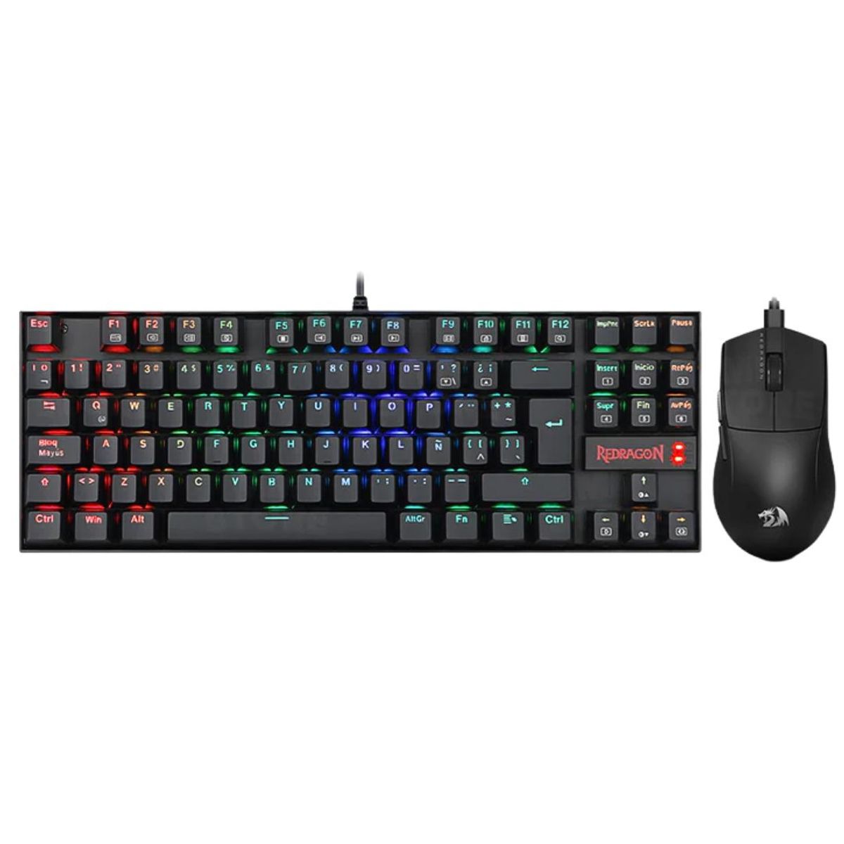 COMBO GAMER REDRAGON S145 TECLADO MECÁNICO RGB Y MOUSE 12400 DPI CON CABLE PARA PC - 1